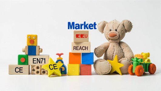 EU Market toy safety standards with REACH, EN71, and CE, text-only image on white background