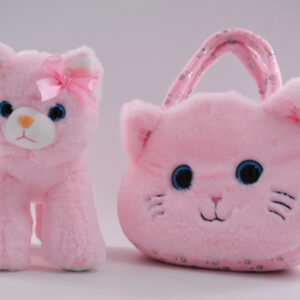 pink cat plush toy handbag cute cat plush bag toy