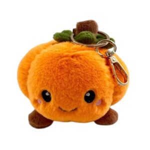 Pumpkin plush keychain with a metal key ring for hanging